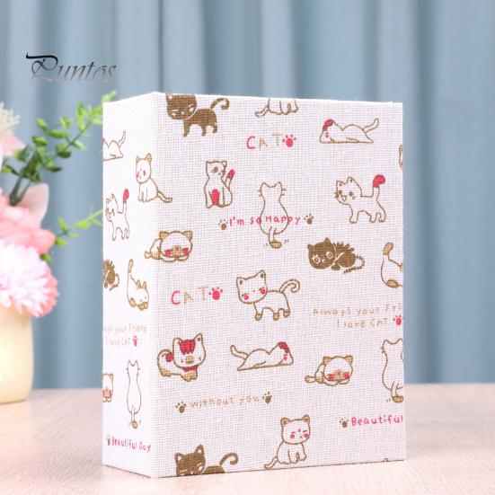 Retro Style Photo Album Mini Printed Fabric Slip-In Album, Portable Floral Print Scrapbook with Transparent Sleeve Pages, Lightweight No Paste Pocket