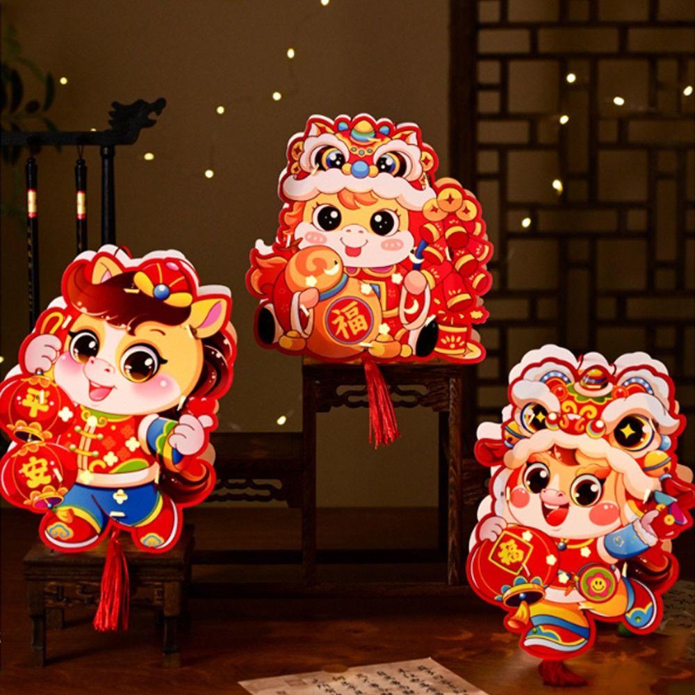 Cartoon Chinese New Year Lanterns Zodiac Horse Paper DIY Handheld Lantern Traditional Blessing Spring Festival Lantern