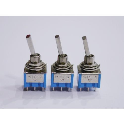 Mini Switch, ON-ON Type, 2-Pole, 2-Contact, 6-Pin, Blue, for Guitar/Effects/Electronic Circuits (Set of 3)