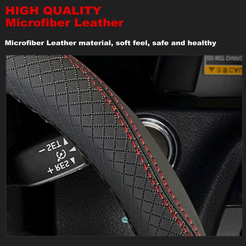 Microfiber Leather DIY Car Steering Wheel Cover Breathable Anti-slip 38cm 15inch w/ Needle Thread Interior Accessories