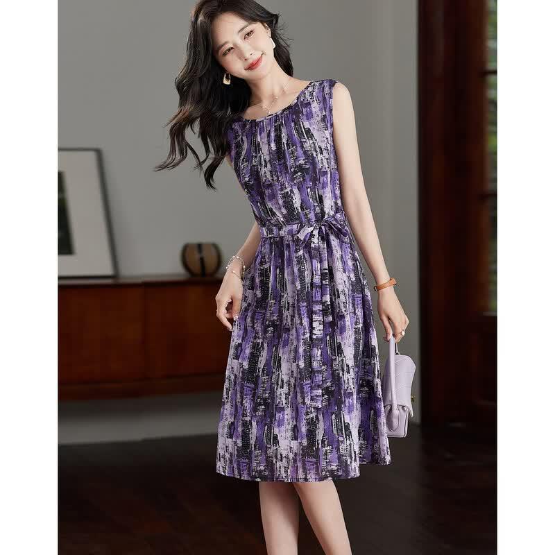 Demana Impressionistic Silk Sleeveless A-line Dress