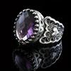 Luxus Glitzer Oval Lila Imitation Edelsteine Antik Silber Herz Ausgeschnitten Breite Ringfläche Ringe für Damen Bankett Schmuck