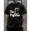 European Sizes Pug Godfather Print Men's Casual T-Shirt, Summer Men's Crew Neck Short Sleeve T-Shirt