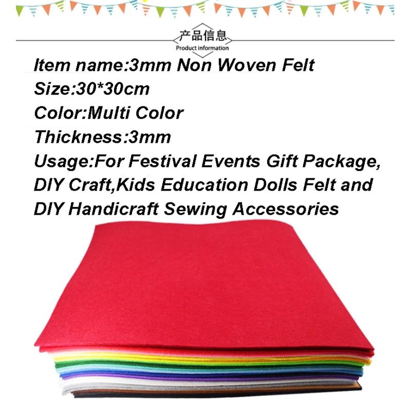FISHWAVES 3mm Thick Solid Color Nonwoven Felt Fabric Polyester Cloth For Sewing Quilting DIY Handmade Packs Dolls Craft Material