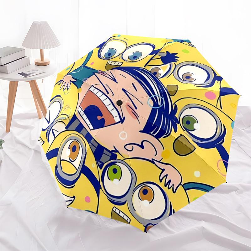 1 Stück Minions SpongeBob Automatischer Regenschirm 8 Rippen Tragbar Faltbar Schwarzer Eisenrahmen für Außenbereich, Strand, Reisen, Sonnenschirm, Dekorativer Regenschirm
