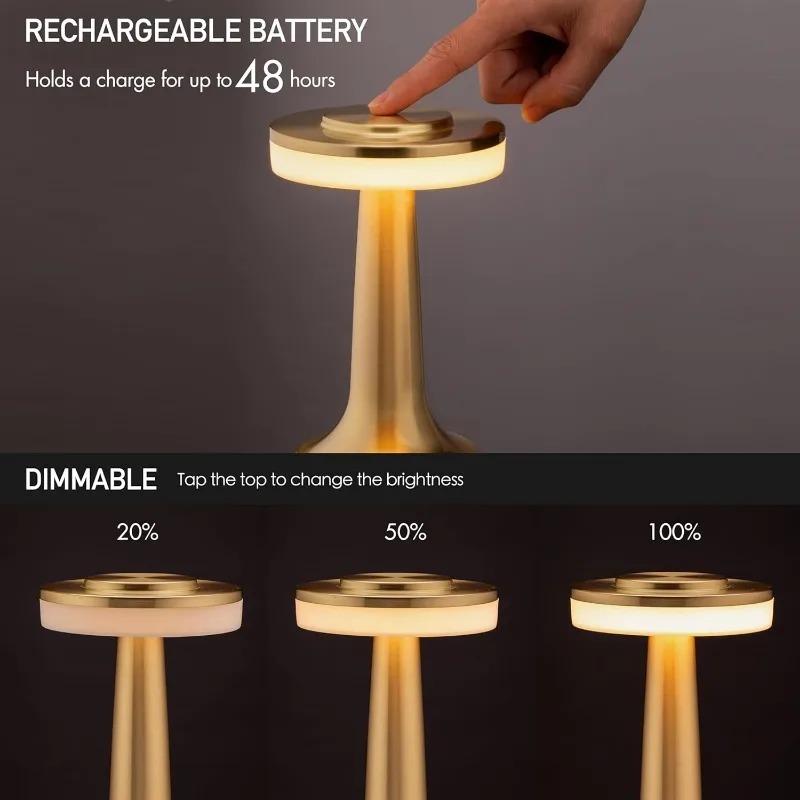 Vintage Metal Desk Lamp USB Rechargeable Portable Touch Table Lamp Bedside Night Light for Bar KTV Hotel Coffee Shop Bedroom Bar