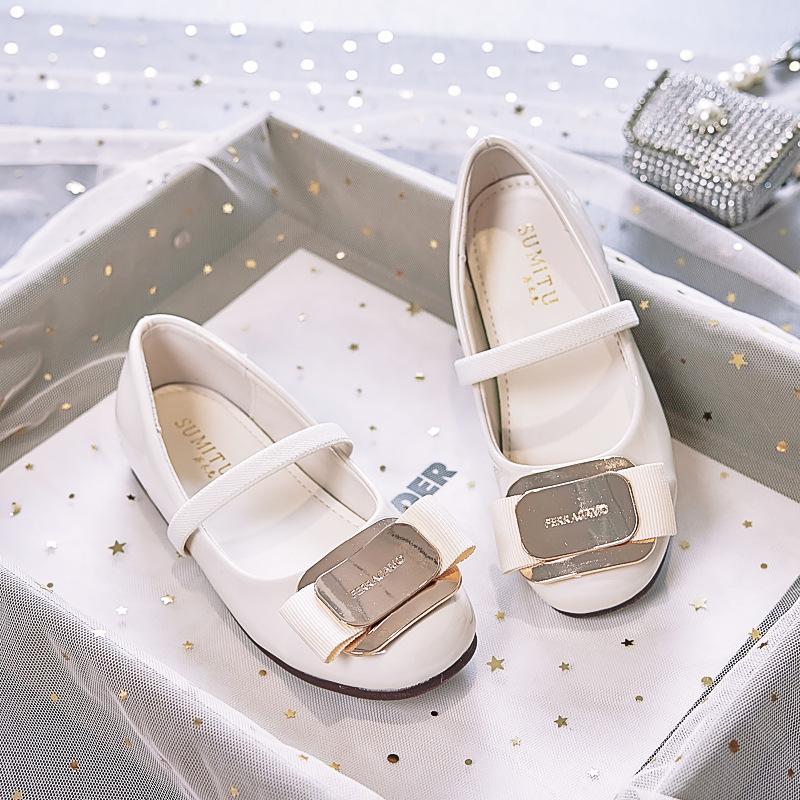 Girls princess shoes 2025 spring new silver show wedding soft sole with dress girls leather shoes children's single shoes