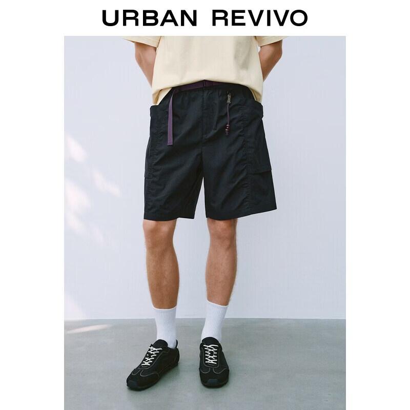 UR2026 Men s Casual Color-Block Belt Straight-Leg Shorts 29