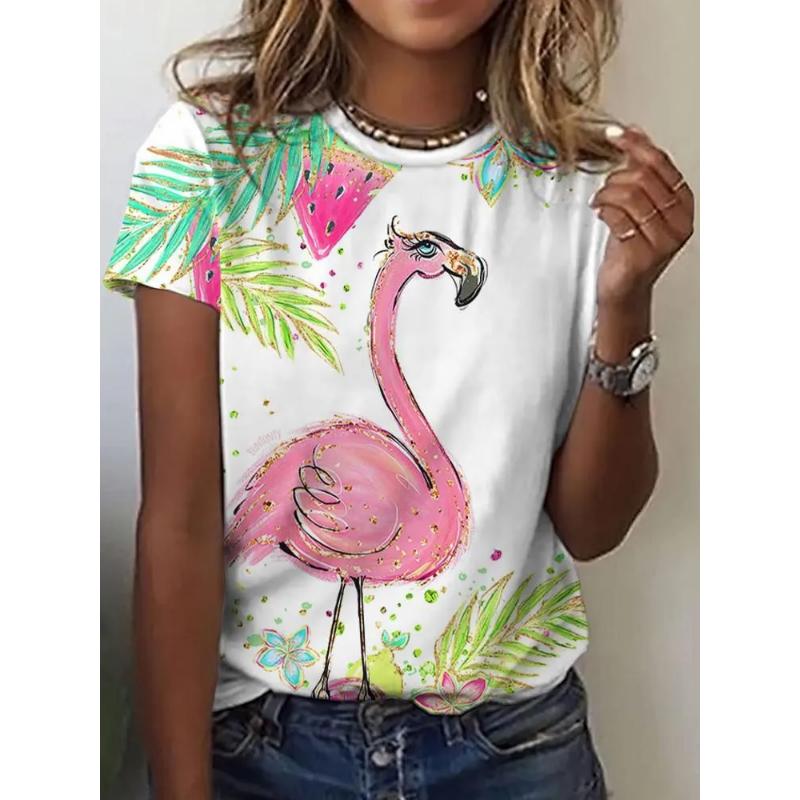 

Fashion Women s Crew Neck Short Sleeve 3D Animal Color Printing Animal Short Sleeve Crew Neck T-Shirt ZS