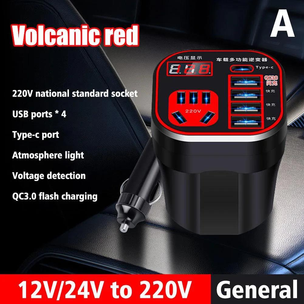 Car Power Inverter 12V/24V TO 220V Voltage Converter 4USB Ports Charger Socket Auto Power Inverters MAX 200W