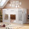 Kinderbett, Etagenbett (90 x 200 cm), Hochbett, Multifunktionsbett mit Treppenschrank, Umbaubare Spielfläche darunter, ohne Matratze, Weiß
