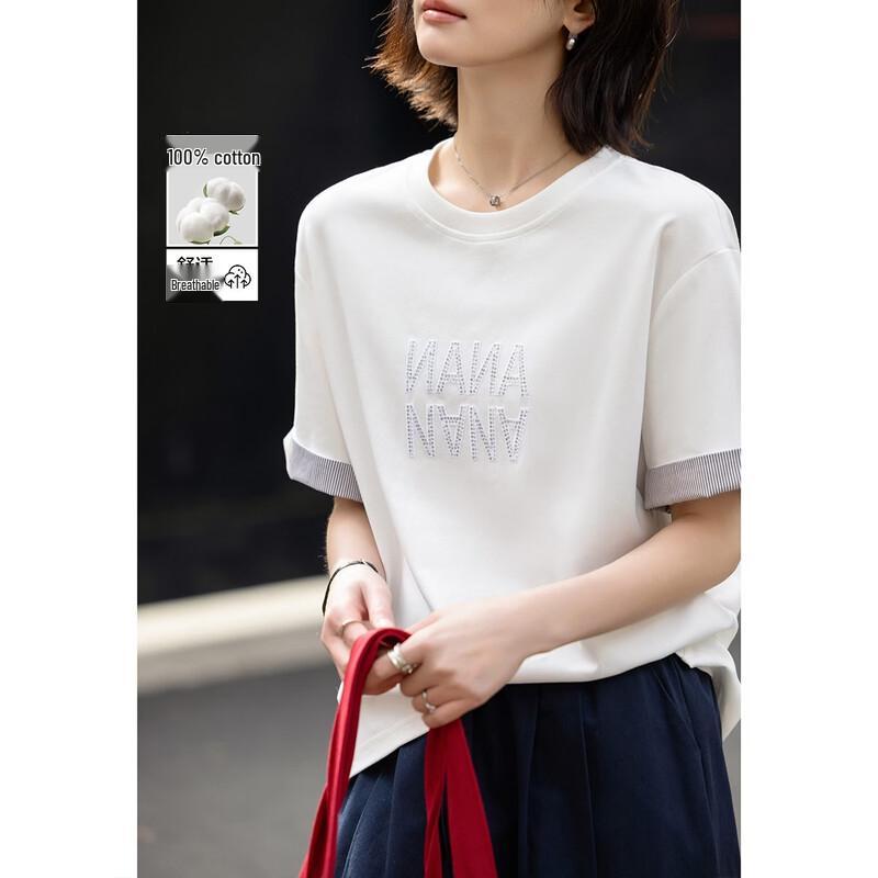 Women s Oxygen 100% Cotton Letter Embroidery Stripe T-Shirt M