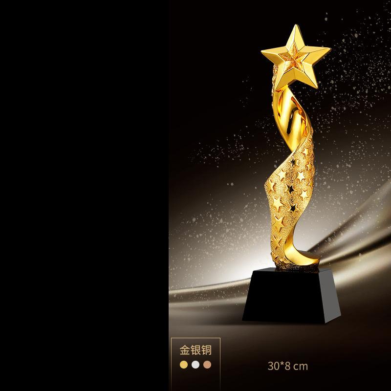 Customized Gold-plating Resin Trophy Award Souvenir, Excellent Character, Home Decoration, Creative, Crystal Base, Engraving 1Pc