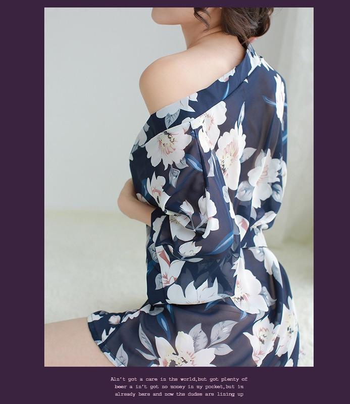 SCIONE Seksi Şifon İç Çamaşırı Kadın Büyük Beden Pijama Bayan Baskılı Gecelik Bornoz Takımı