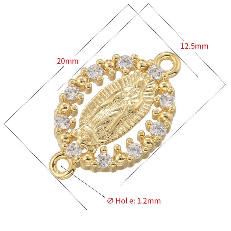 ZHUKOU Golden-plated Brass Catholic Virgin Mary Pendant Crafts Double Holes DIY Bracelet Necklace Accessories