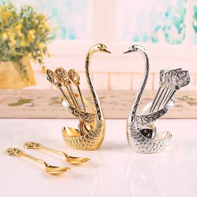 1Set Stainless Steel Dinnerware Set  Swan Base Stand Spoons for Stirring Mixing Coffee and Fruit Desserts Table Tool