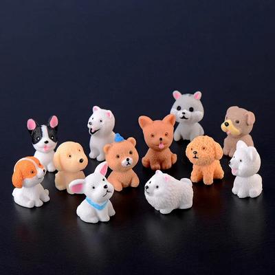 12ks/sada Kreslená zvířátka Psi Miniatury Minifigurky Mechové terárium Mikrokrajinka Pohádková zahrada Dekorace domečku pro panenky