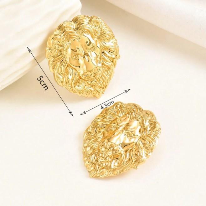 Fashion Personality Exaggerated Trend Lion Head Stud Earrings Suitable For Women'S Daily Party Wear Chest