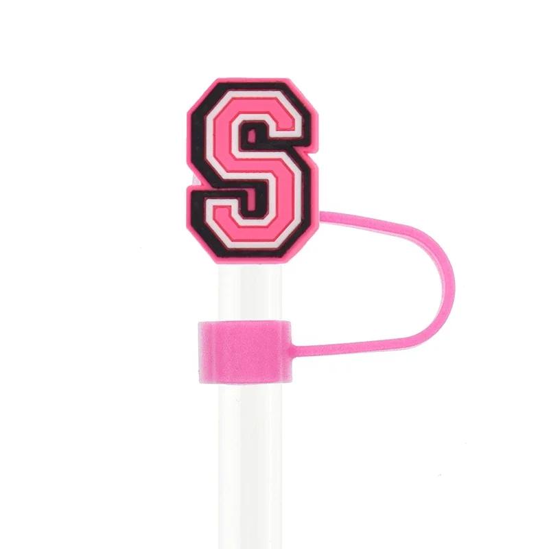 1PC Pink Letter PVC Straw Covers Cap Compatible For Most 30&40Oz Cup 10mm Straw Toppers Reusable Splash Proof Straw Caps
