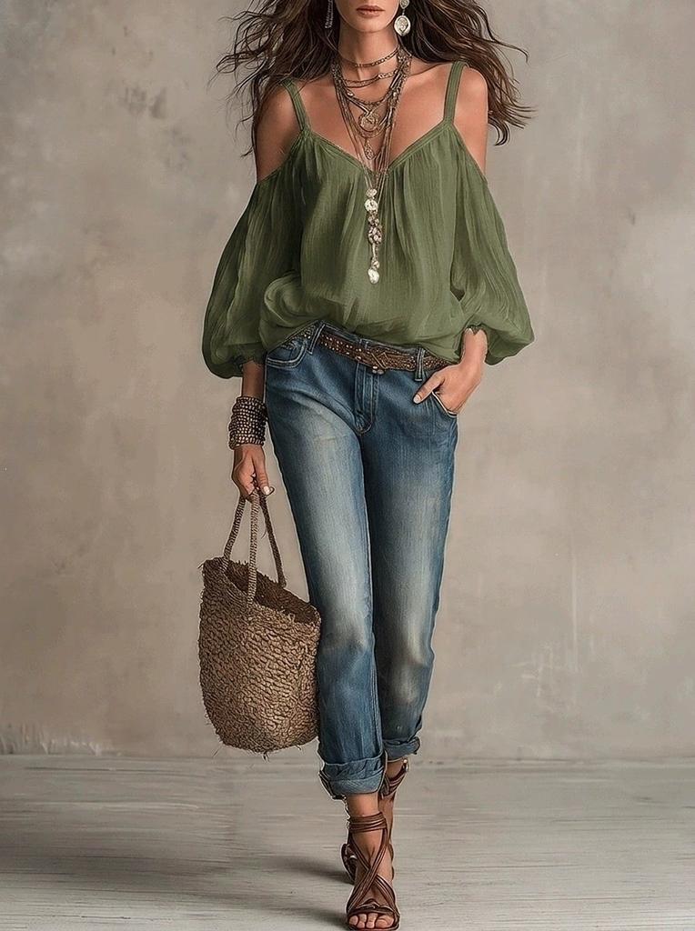 Autumn and winter new European and American women's clothing solid color suspender casual bubble sleeves holiday style top women
