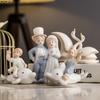 European Ceramic Family Figure Sculpture Bookcase Living Room Decoration Cute Baby Crafts Decoration Figurines Christmas Present