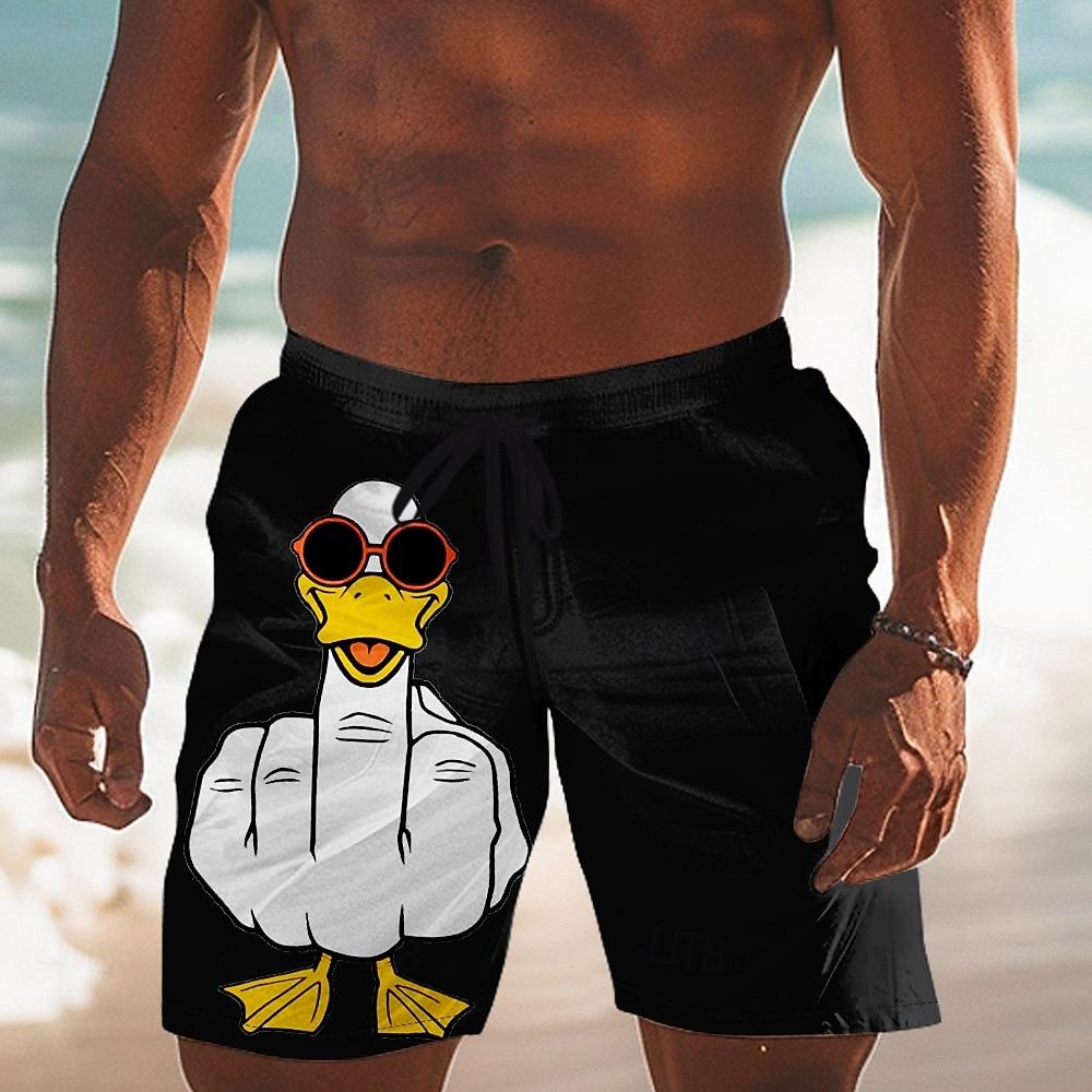 Men's Animal Duck Funny Gestures Swimming Trunks Board Shorts Shorts Mid Waist Streetwear Hawaiian Casual