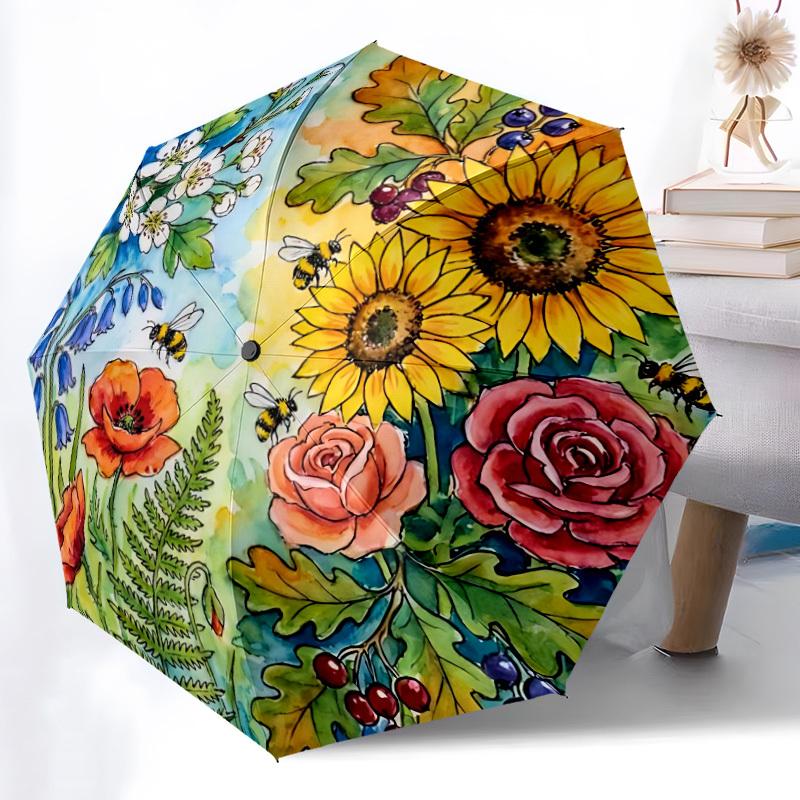

1pc Floral Harmony Automatic Umbrella | Portable Foldable 8-Rib Manual Open, Cute Birthday & Holiday Gift for Outdoor yy260107085