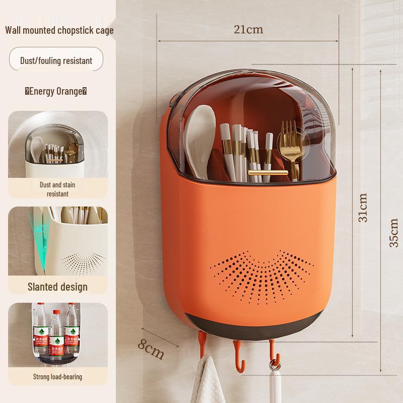Wall-Mounted Multi-Functional Chopstick Holder: Moisture-Proof, Lid-Draining Luxury Storage Rack.