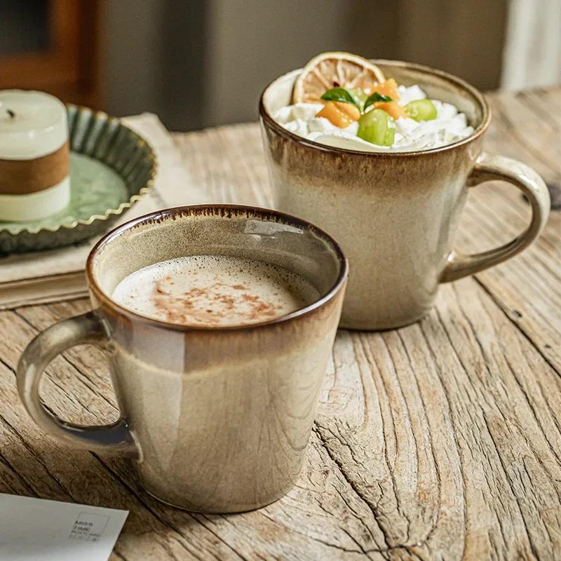 480ML&780ML Vintage Ceramic Coffee Mug, Reactive Glaze Stoneware Cup with Handle, Rustic Pottery Mug for Latte, Tea, Water