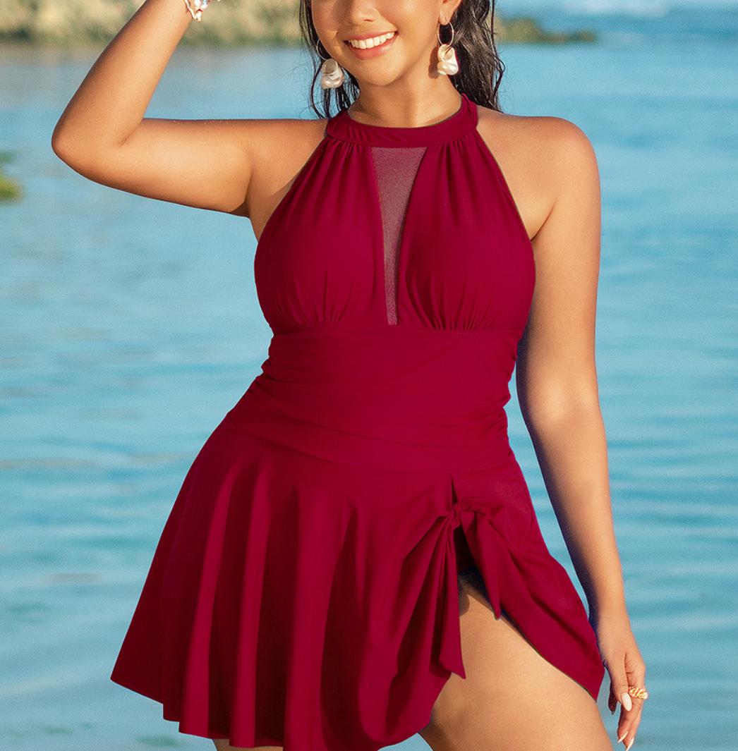 

Плюс Размер Женский Купальник Холтер Сетка Сексуальный Пляжный Купальник Платье Push Up Пляжная Одежда 5XL