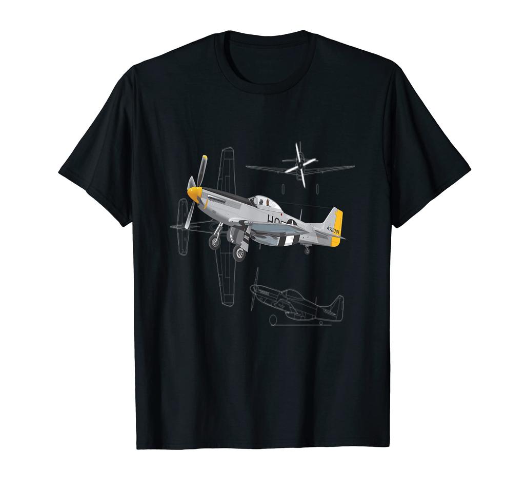 P-51 Mustang WWII Fighter Plane US Military Aviation Design T-Shirt