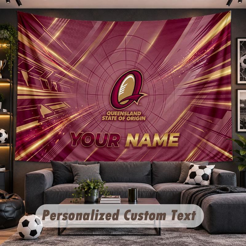 Wall Hanging Tapestry Custom NameQueensland Maroons Pattern Personalized Printed Fabric Wall Decor