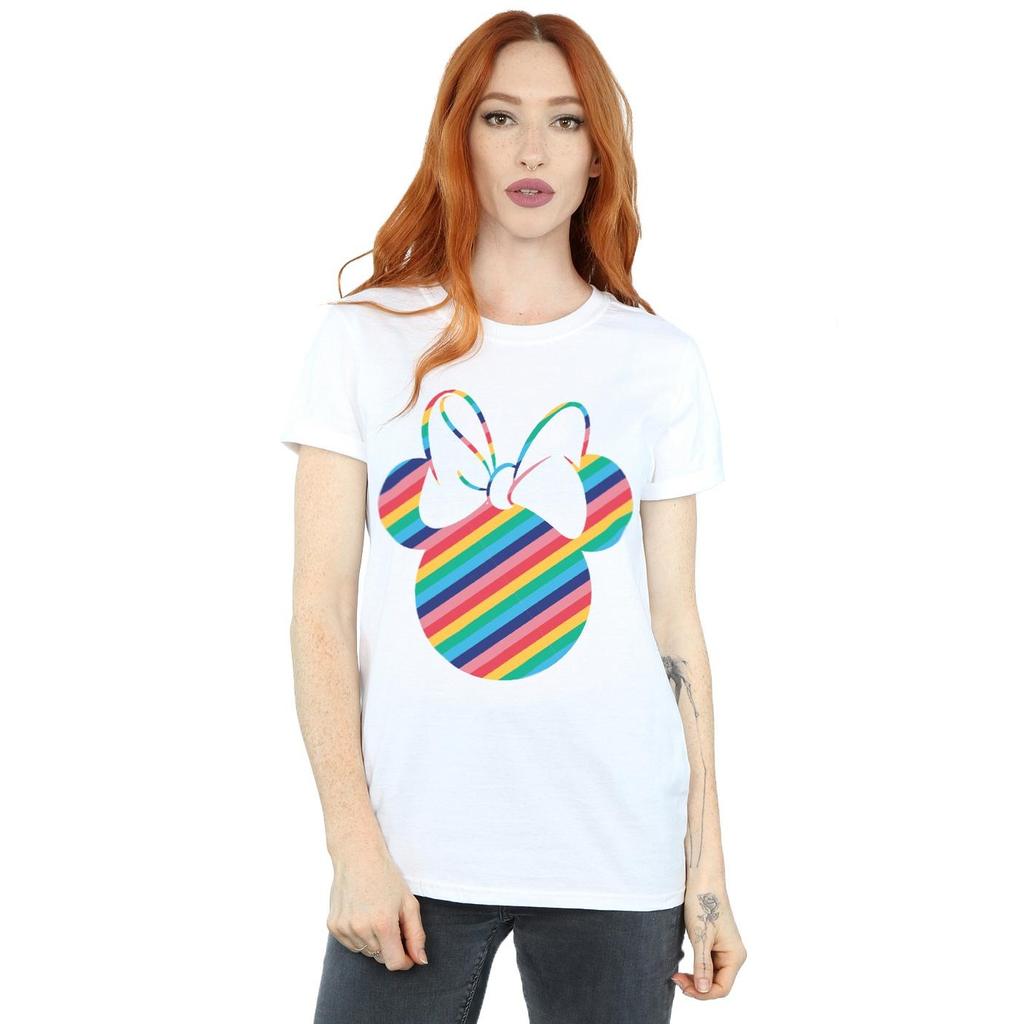 Disney Womens/Ladies Minnie Mouse Rainbow Face Cotton Boyfriend T-Shirt