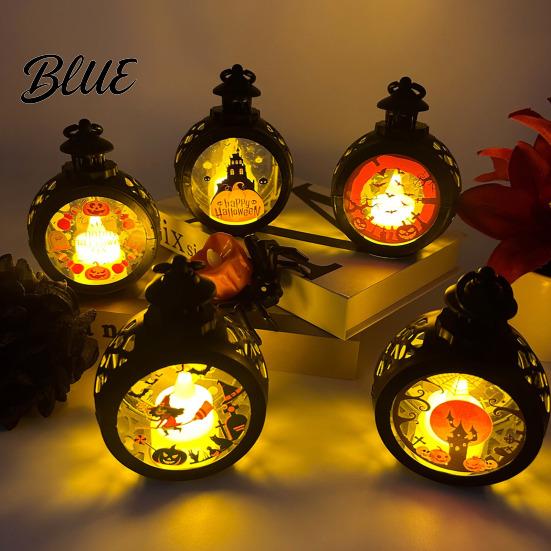 Spooky Halloween Silhouette Decor Retro Pumpkin Lantern LED Electronic Candle Light Vintage Portable Handheld Lamp Decorative for Bar Haunted House