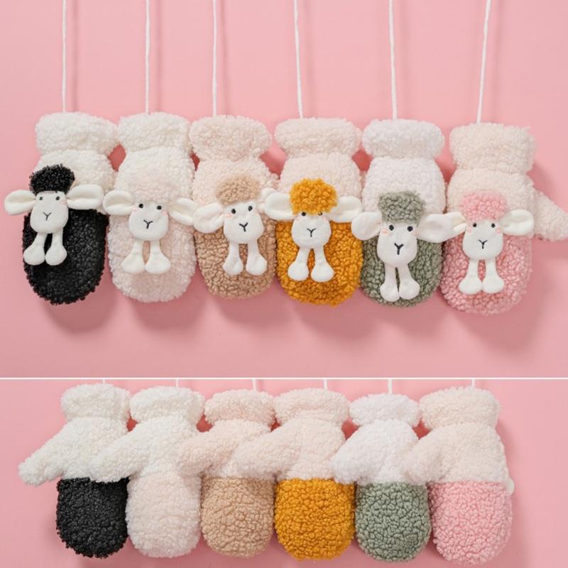 Fluffy Animal Mittens Plush Sheep Gloves with String Full Finger Mittens Winter Warm Mittens Cartoon Gloves for Women