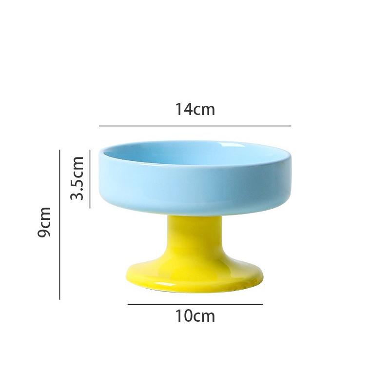 Ceramic Color-Blocked Pet Bowl Elevated Cat Bowl Protects Cervical Vertebrae Pet Supplies