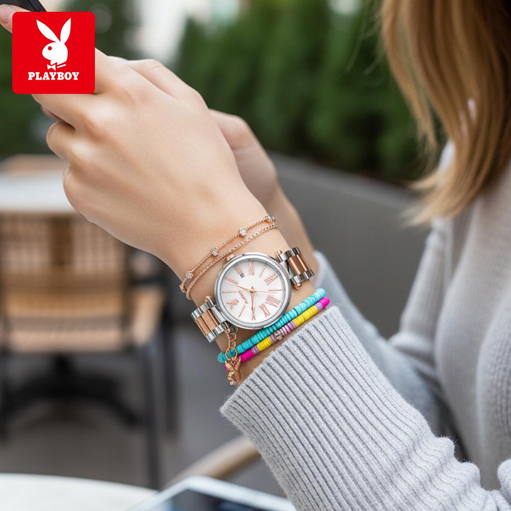 PLAYBOY Quartz Wristwatch Elegant Fashion Ladies Pendant Watches Original Stainless Steel Waterproof Watches for Women 3109