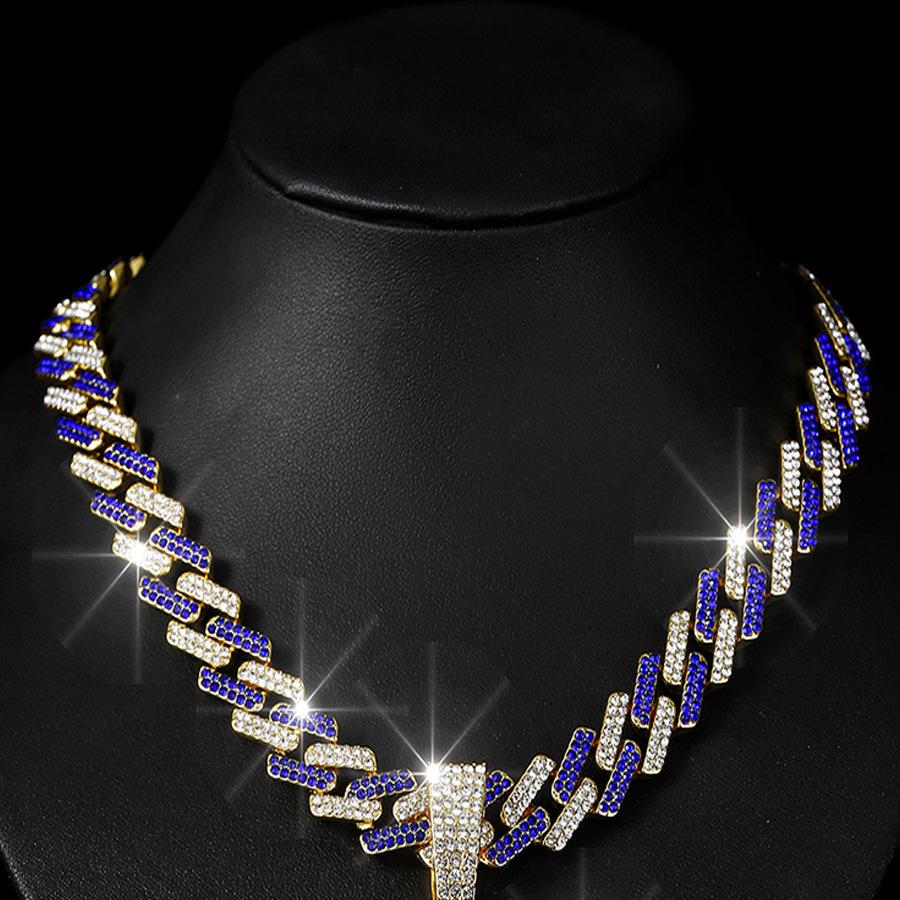 TEMU Hot Selling Full Diamond Colored Rugby Alloy Pendant, European and American Hip-hop Colored Cuban Chain Men's Necklace