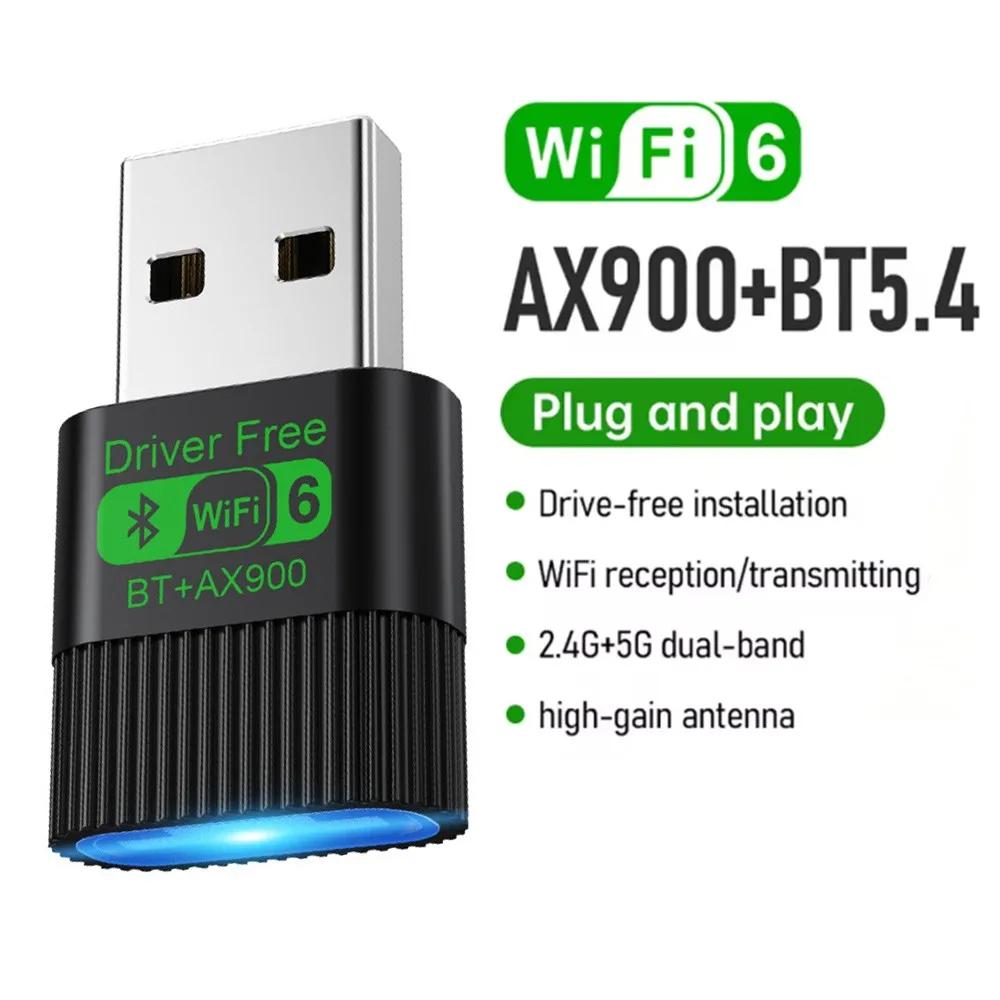 2 in 1 USB Bluetooth 5.4 Adapter WiFi 6 900Mbps Wireless Network Card 2.4G&5GHz Dual Band USB Dongle Driver Free For Win10/11