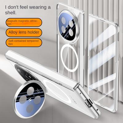 MagSafe magnetische transparante privacy screenprotector van gehard glas voor OPPO Find N5 met veerscharnier en achterkant.