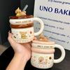 Cute Puppy Ceramic Mug With Lid Cartoon Home Breakfast Milk Cup Office Straw Cup Souvenir