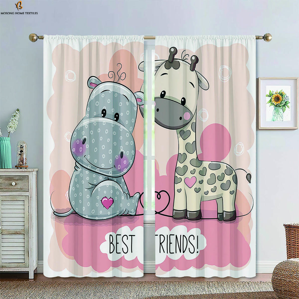 Cartoon Tier Wald Bedruckte Vorhänge Verdunkelungsvorhänge Kinderzimmer Arbeitszimmer Studentenwohnheim Dekorative Vorhänge Heimdeko 2 STÜCKE