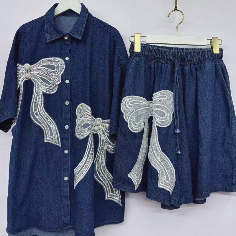 Stilvolles Damen-Zweiteiler-Denim-Set - Strickjacke & Shorts, Europäisch inspirierter lockerer Schnitt