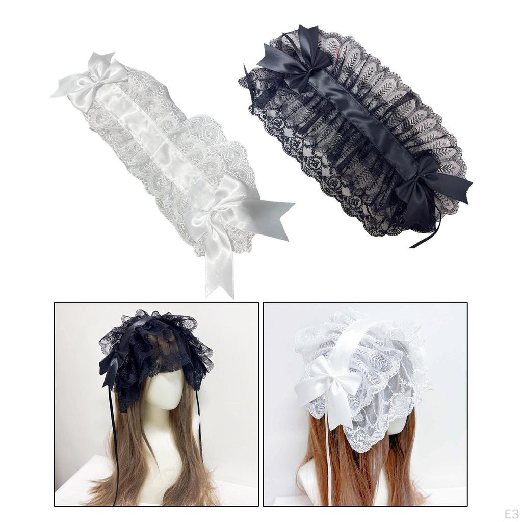 Bowknot Lace Headband Bandanna Tea Party Stylish Women Hair Hoop Maid Band