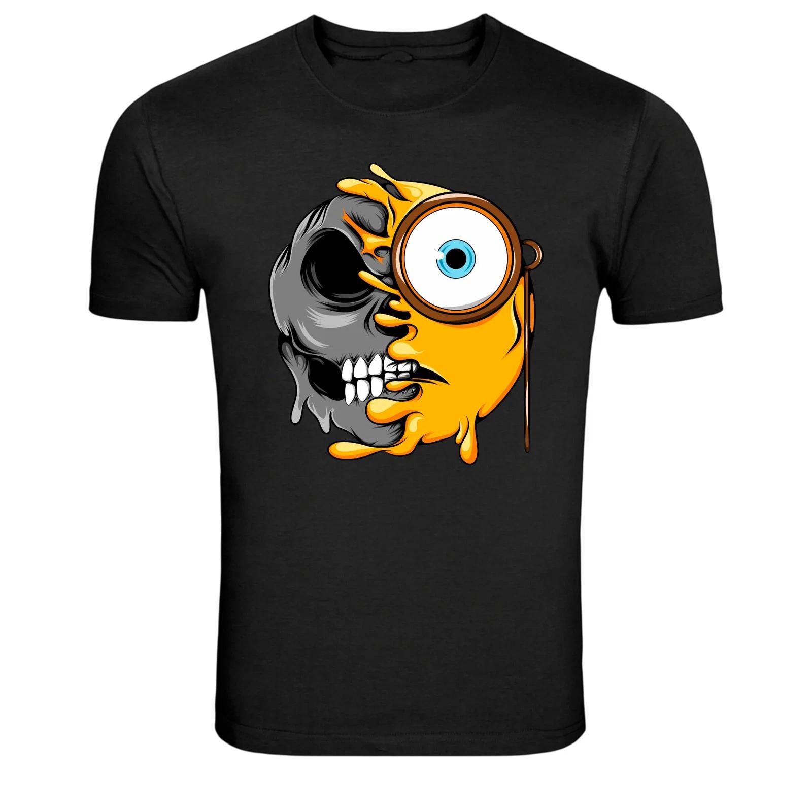 Half Skull Crazy Eye Melt Emoji Funny Horror T-Shirt Design XS