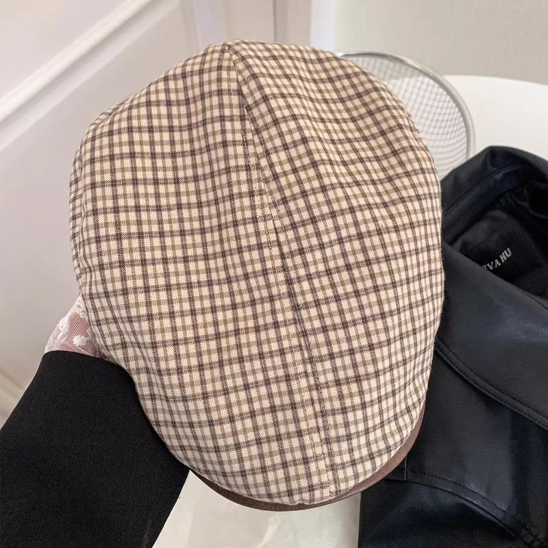 Retro British Style Color Matching Plaid Berets for Women Spring and Autumn Travel Casual Versatile Literary Newsboy Hats