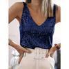 Women's V Neck Sleeveless Sequin Tank Top Straight Fit Elegant Party Cami Top