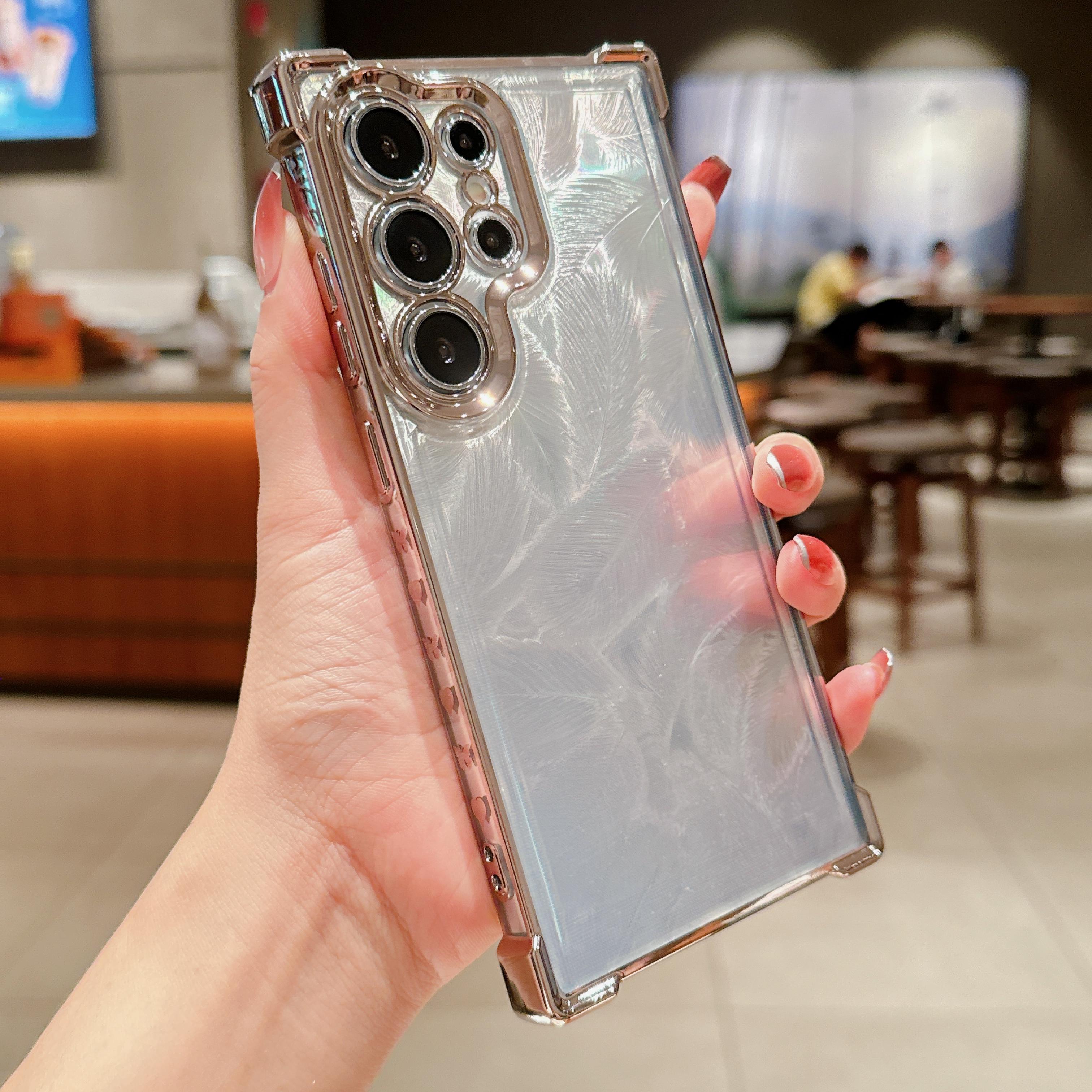 

Чехол для телефона с градиентным гальваническим покрытием и блестками в виде перьев для Samsung Galaxy S24 S23 S22 Plus Ultra A55 A54 A35 A34 A25 A15 5g, противоударный чехол Samsung S22 Ultra серый