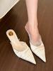 Beautiful to foul white lace pointed high heels women's stiletto spring and summer half slippers versatile