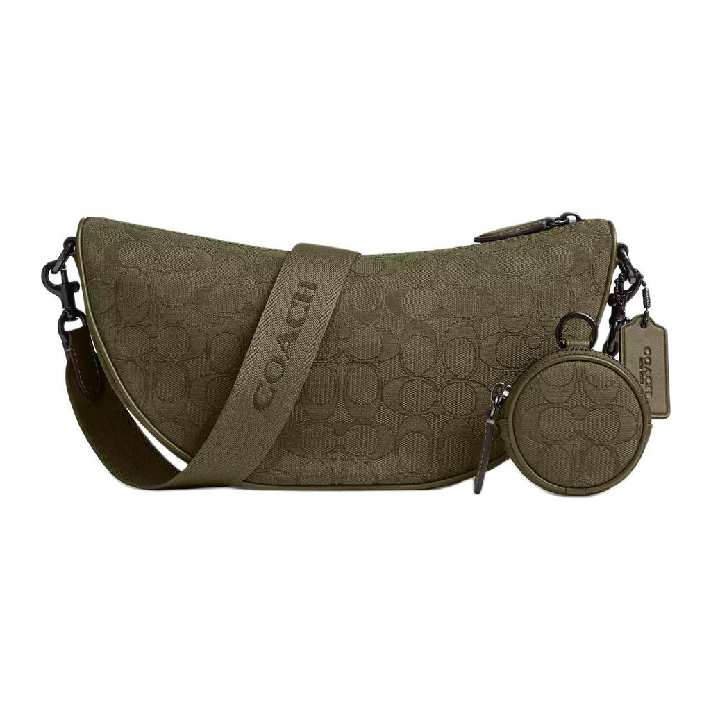 Coach Hall 30 Signature Pattern Print Jacquard And Calfskin Crossbody Bag Large Men Crossbody Bag Olive-Brown CAH95-RM3